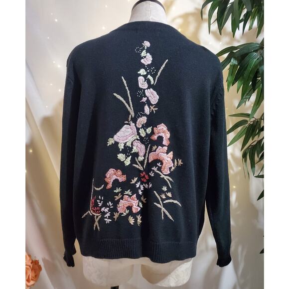 Vtg Heirloom Collectibles Embroidered Floral Button Cardigan Sweater Size L - Picture 2 of 10